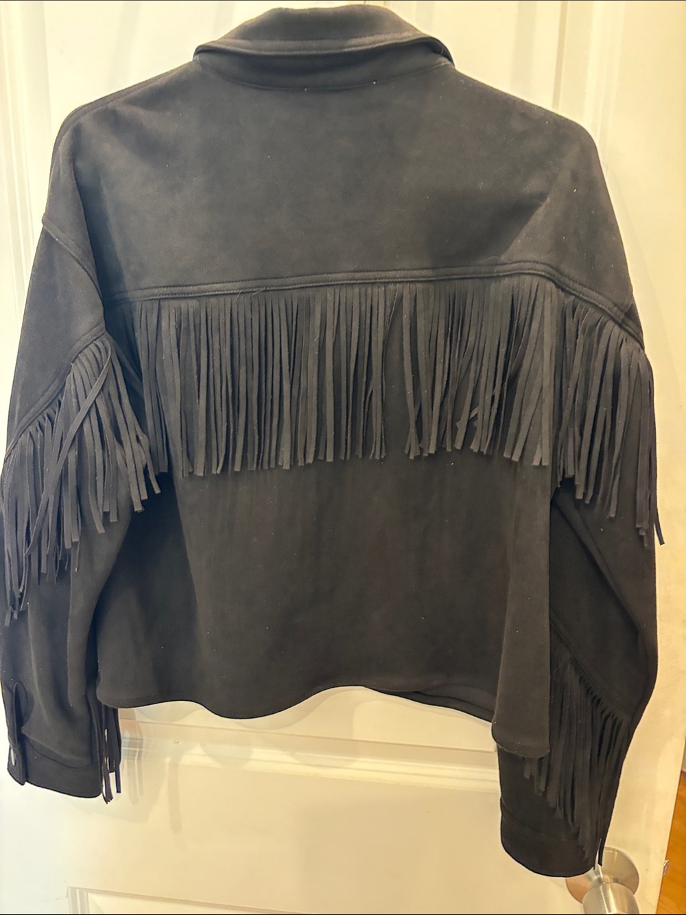 Francesca's Collections Black Faux Suede Fringe Jacket - Picture 6 of 6